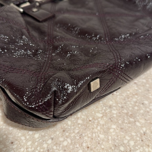 Talbots Vintage Shiny Quilted Leather Shoulder Bag Satchel Purse Dark Burgundy - Picture 14 of 16